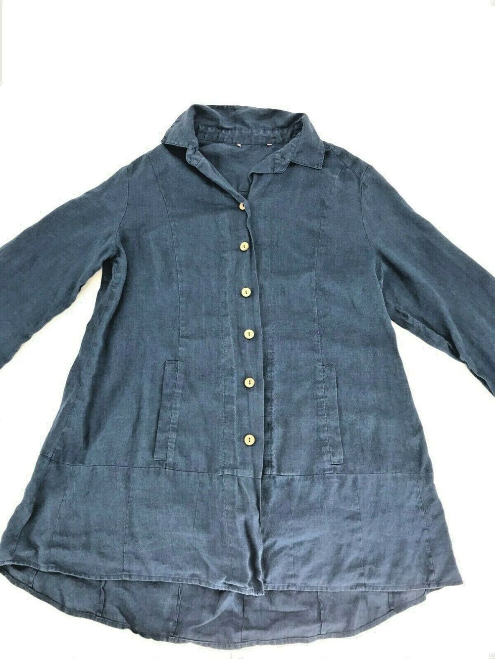 Denim Blue Long sleeve button up shirt with pockets no size or brand tag